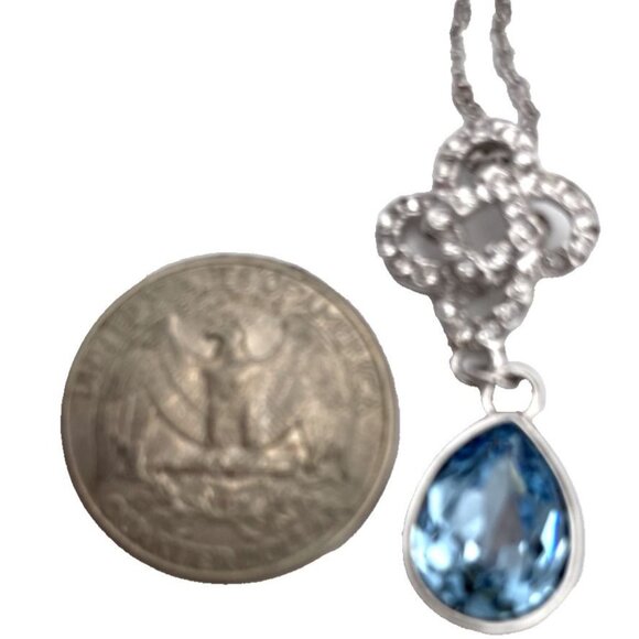 Blue & Clear Swarovski Crystal Teardrop Pendant 16" Silver-tone Necklace Swan - Picture 5 of 7
